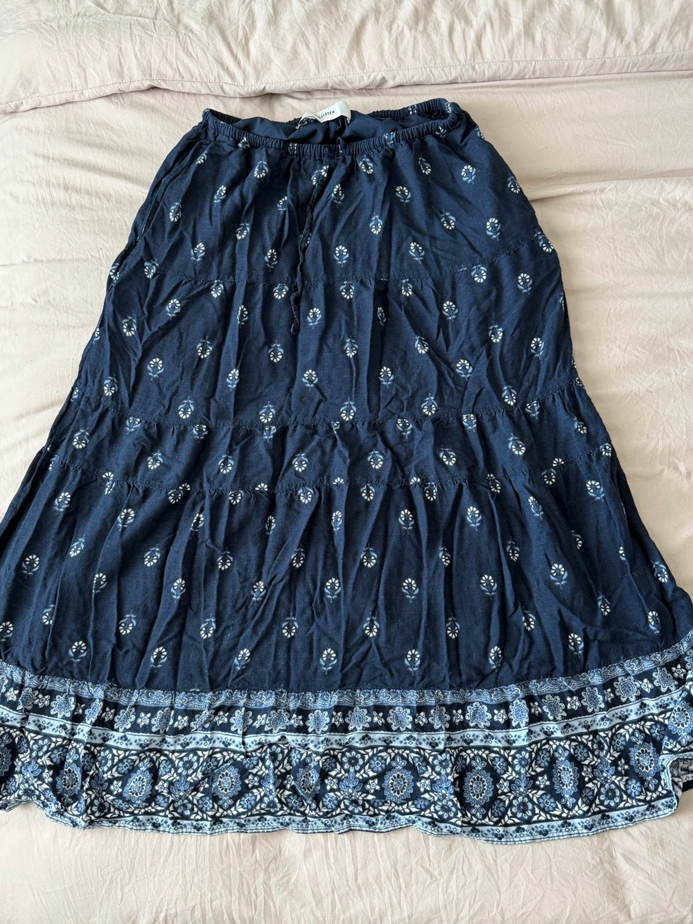 Hollister Navy Blue Floral Tiered Maxi Skirt
